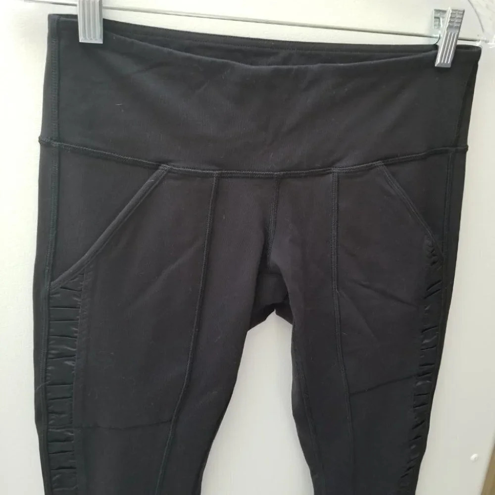 lululemon Black Side Satin Ruffle Leggings 8
